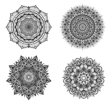 Soyut tasarım öğesi kümesi. Vektör yuvarlak mandalalar. Tasarımınız için grafik şablonu.