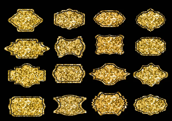 Collection of trendy gold sparkley shapes. Set sunburst design elements. Best for sale sticker, price label, sign. — Stock Vector