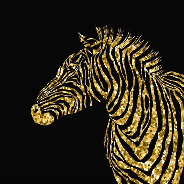 Animal illustration of vector zebra silhouette with golden sparkley elements. — Stock Vector