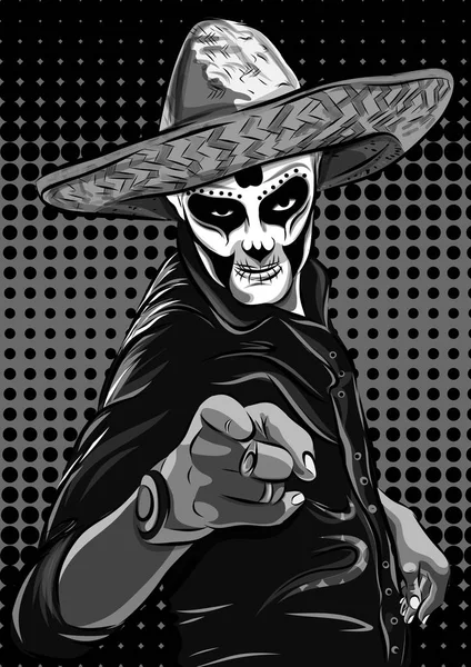 Hari dimana pria vektor tengkorak gula mati. Tengkorak Meksiko Dia de los muertos. Ilustrasi EPS10 . - Stok Vektor