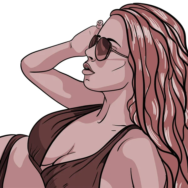 Sexy junge Frau im Badeanzug. Vektorillustration — Stockvektor