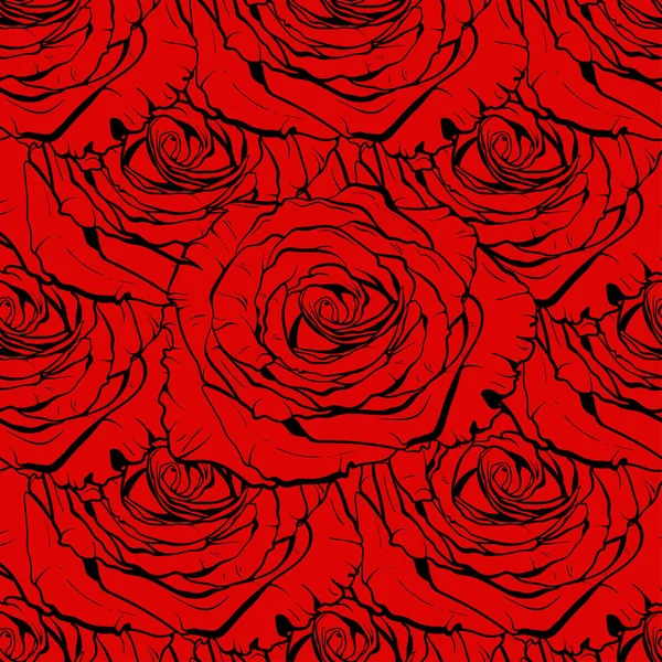 美丽的红玫瑰无缝。手绘插画矢量 eps — 图库矢量图片