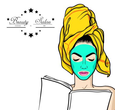 Yüzünde maske olan genç güzel kadın. Vektör