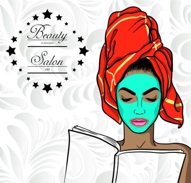 Yüzünde maske olan genç güzel kadın. Vektör