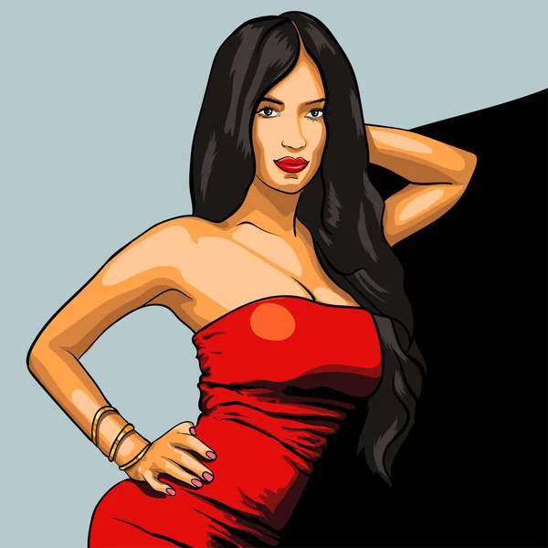 Sexy Frau in rotem Kleid auf einem Hintergrund. eps-Vektor — Stockvektor