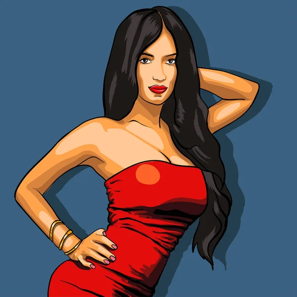 Mujer sexy en vestido rojo sobre un fondo. Vector EPS — Archivo Imágenes Vectoriales