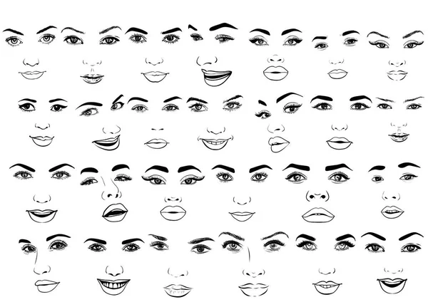 Hermoso conjunto de retratos de mujer de moda para maquillaje en el fondo. Ilustración vectorial eps 10 — Vector de stock