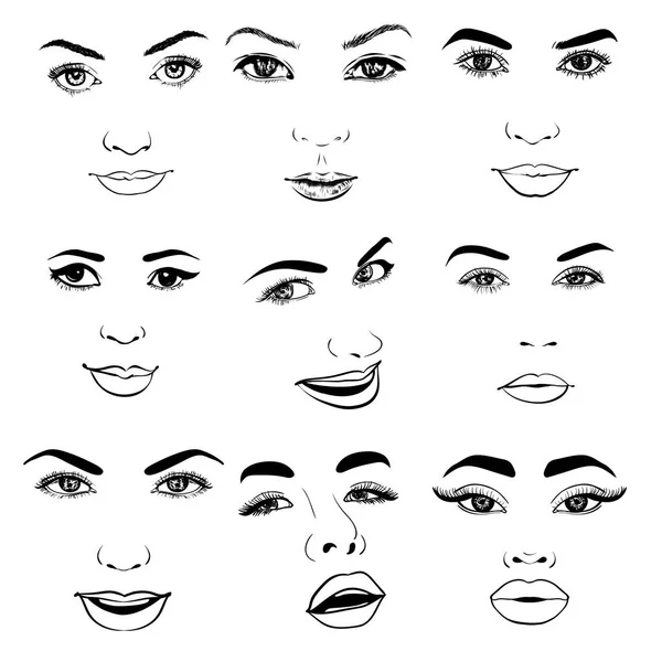 Beautiful fashion woman portrait set for make up on background. Vector illustration eps 10 — Stock Vector