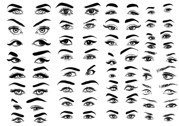 Mujer ojos de mujer y cejas colección de imágenes conjunto. Moda chica ojos diseño. Ilustración vectorial — Archivo Imágenes Vectoriales