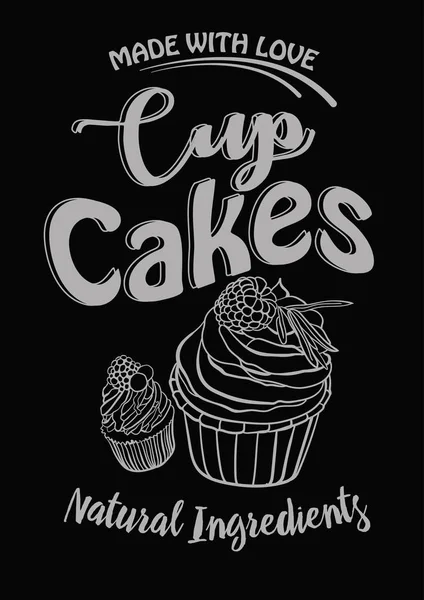 Vintage cakes with cream poster design on chalk board, vector. — Stock Vector