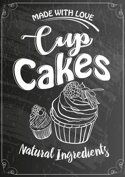 Vintage cakes with cream poster design on chalk board, vector. — Stock Vector