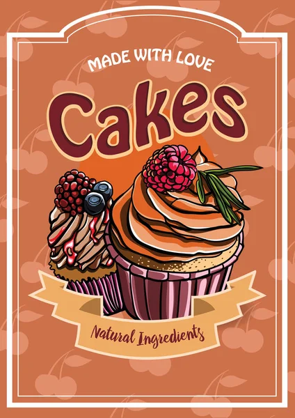 Vintage cakes with cream poster design vector. — Stock Vector