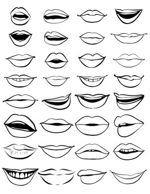 Büyük el anahat dudaklar dizi çekilmiş. Beyaz bir arka plan üzerinde vektör çizim. EPS