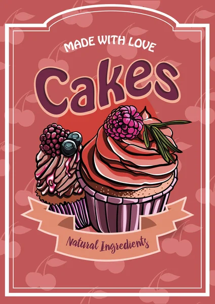 Vintage cakes with cream poster design vector. — Stock Vector