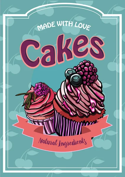 Vintage cakes with cream poster design vector. — Stock Vector