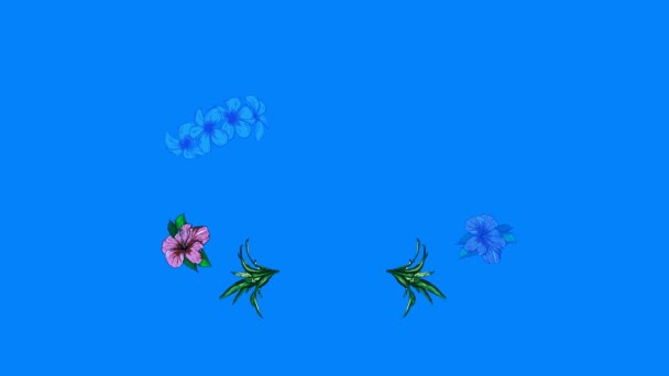 Palabras de feliz cumpleaños con flores sobre fondo azul. MOV — Vídeos de Stock