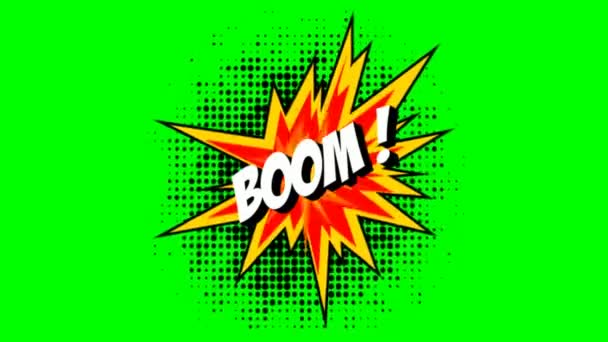 Ordet Boom med grön bakgrund i serier stil. MOV — Stockvideo