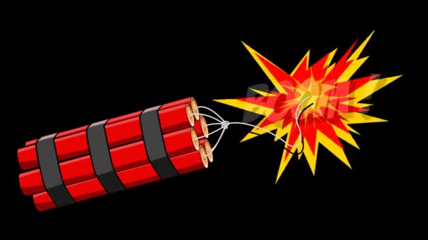 Dynamite explosion boom 2D cartoon animation on a alpha channel. MOV — Stock Video
