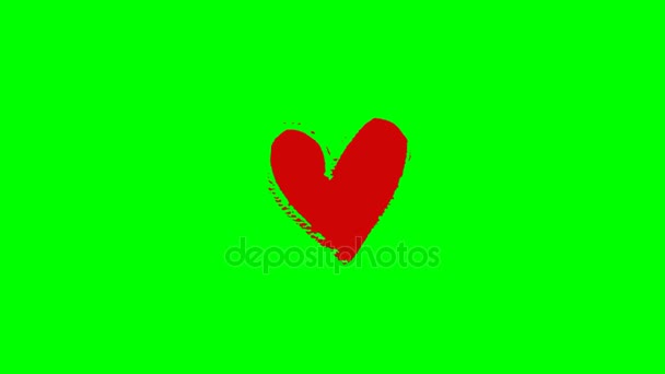 Um desenho animado batida do coração 2D animação em fundo verde. MOV — Vídeo de Stock