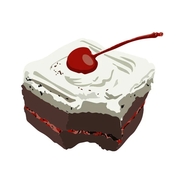 Gâteau au chocolat avec cerise. Illustration isolée sur fond . — Image vectorielle