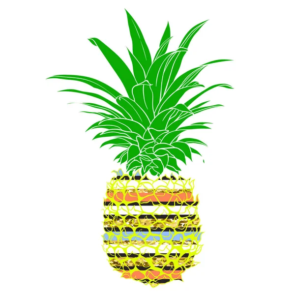 Kézzel rajzolt vektoros illusztráció funky csíkos ananász pop art minimalista stílusban. Lehetne használni, mint a nyomtatás, csomagoló papír, a háttér és a textil dísz. — Stock Vector