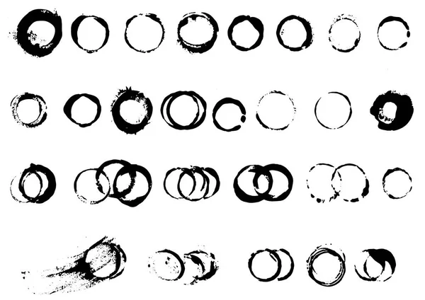 Impresiones de un círculo taza pinceles de tinta conjunto vector . — Vector de stock