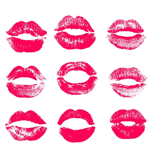 Stampa di labbra rosa. Illustrazione vettoriale su sfondo bianco. EPS — Vettoriale Stock