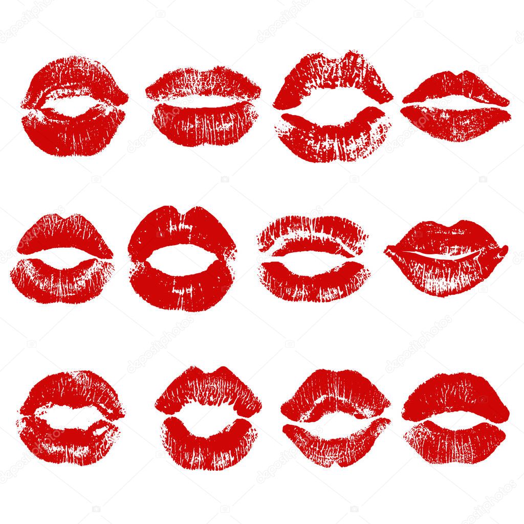 Print of red lips. Vector illustration on a white background. EPS