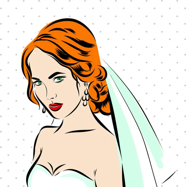 Wedding time. portrait of bride in dress Vector sketch EPS 10. — Stock Vector