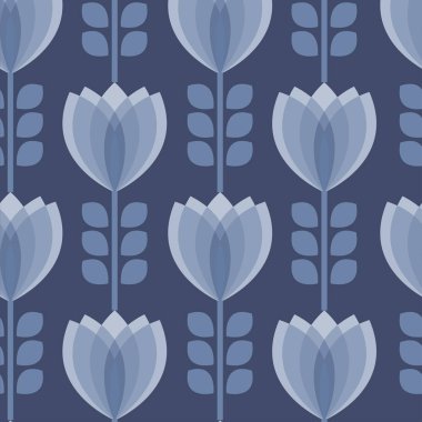 Mavi Lale çiçek Dikişsiz desen illüstrasyon. geometri tarzı. Vektör