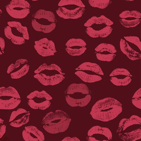 Patrón sin costuras con hermosos labios de color rosa estampados sobre fondo oscuro . — Archivo Imágenes Vectoriales