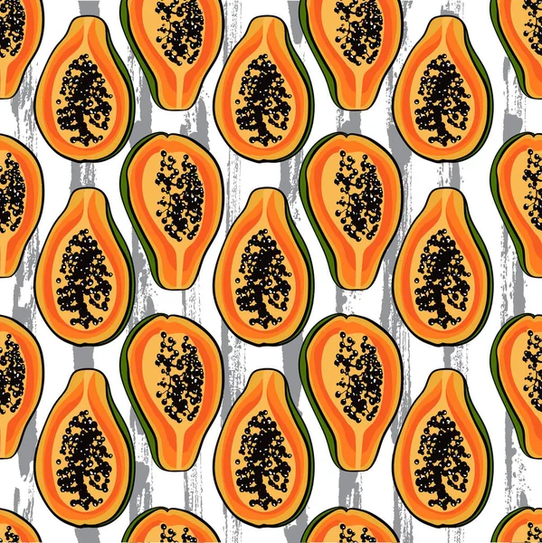 Tropical pattern with papaya.Seamless vector print with exotic fruit. Summer colorful textile texture — Stock Vector