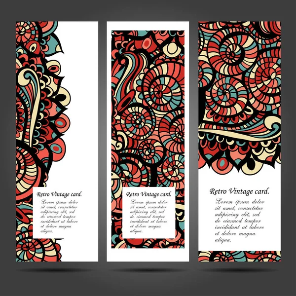 Cartão de visita com asiático etnia floral retro doodle fundo padrão no vetor. Zentangles inspirado —  Vetores de Stock