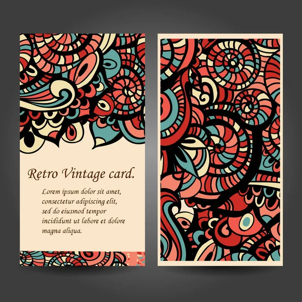 Cartão de visita com asiático etnia floral retro doodle fundo padrão no vetor. Zentangles inspirado —  Vetores de Stock