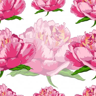 Beyaz bir arka plan üzerinde çiçekler peonies seamless modeli.