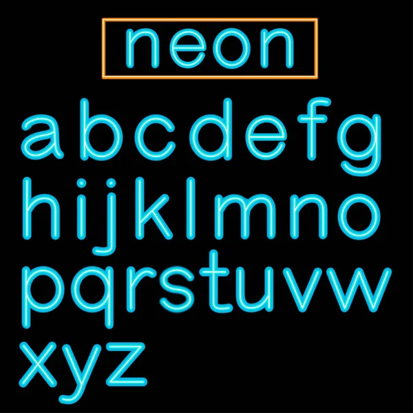 Blauwe gloeiende Neon Bar alfabet op zwarte achtergrond. — Stockvector