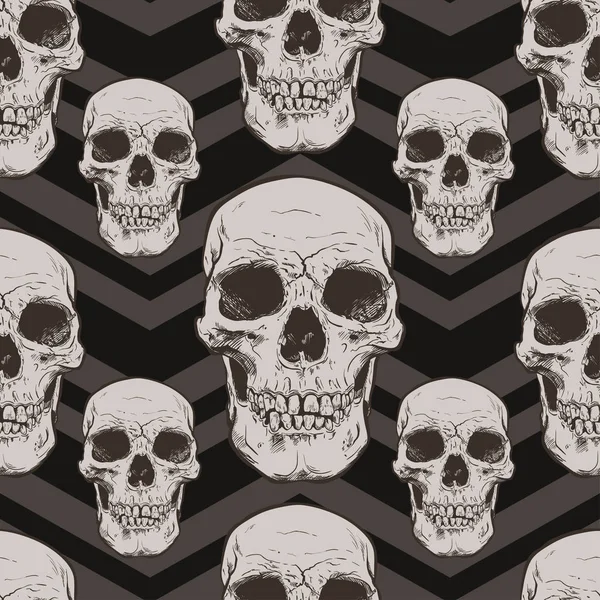 Decorative human skulls seamless pattern. — Stock Vector