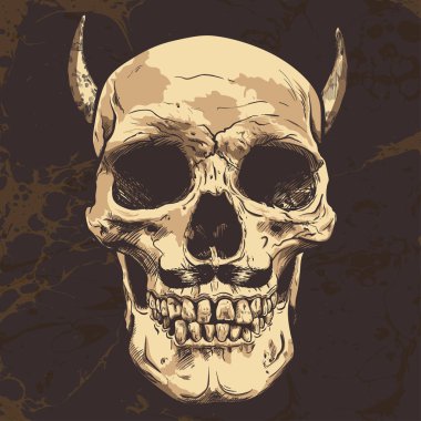İnsan kafatası boynuzları vektör sanat. Elle çizilmiş.
