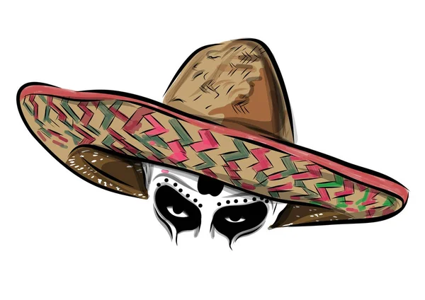 Mexikói koponya vektor, sombrero-háttér. — Stock Vector