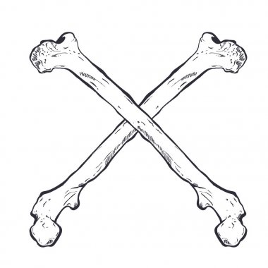 Çapraz kemikler - el çizilmiş vektör çizim, üzerinde beyaz izole