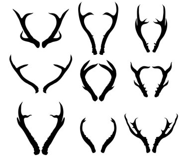 Elle çizilmiş geyik boynuzları beyaz arka plan üzerinde siyah set.