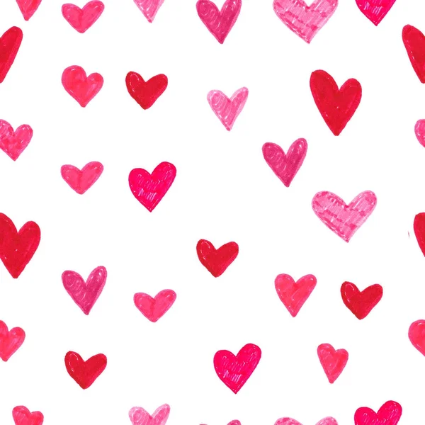 Hand drawn seamless pattern with hearts. Msde with marker — Stock Photo, Image