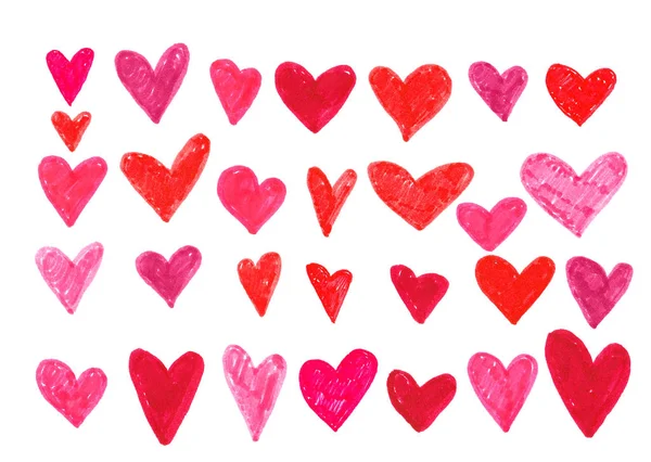 Elle çizilmiş kalpler koleksiyonu. Sevgililer günü için tasarım öğeleri. — Stok fotoğraf