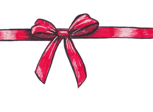 Hand drawn pink bow was made with marker. — Stock Photo, Image