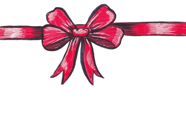 マーカーで作られた手描きピンクの弓. — ストック写真