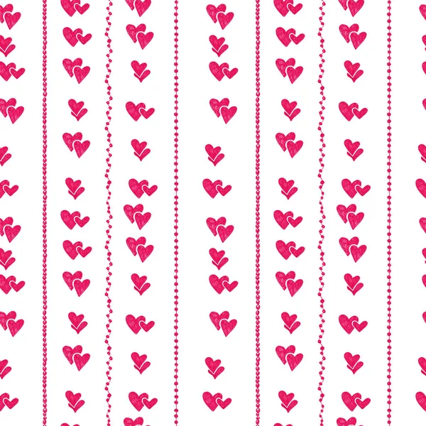 Hand drawn seamless pattern with hearts and round beads. Msde with marker — Stock Photo, Image