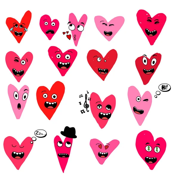 Beyaz arka plan üzerinde izole kalp ifade kümesi. Emoji vektör. Gülümseme simgesi toplama. — Stok Vektör