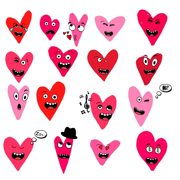 Conjunto de emoticones con corazones aislados sobre fondo blanco. Emoji vector. Sonrisa icono colección . — Vector de stock