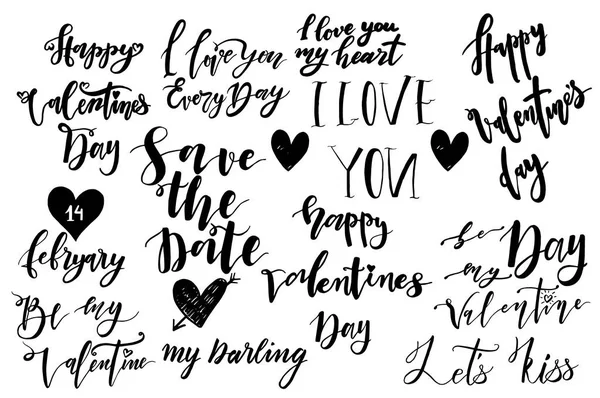 Valentines day lettering set made for postcard and greeting sign message decoration. — Stock Vector