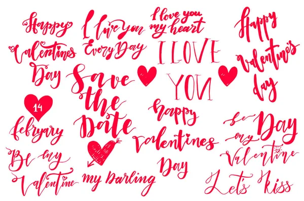De dag van Valentijnskaarten belettering set gemaakt voor briefkaart en groet teken bericht decoratie. — Stockvector